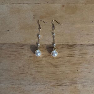 Gold and Pearl Dangle Earrings